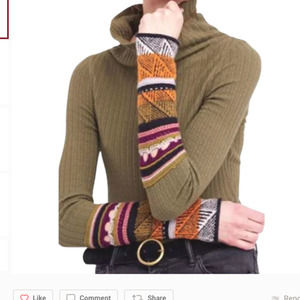 Free People Mixed Up Cowl Neck Ribbed Olive Green Sweater Medium